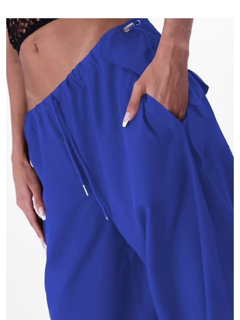 NEW Womans Y2K Inspired Drawing Oversized Baggy Parachute Pants in Royal Blue XL - Picture 2 of 7
